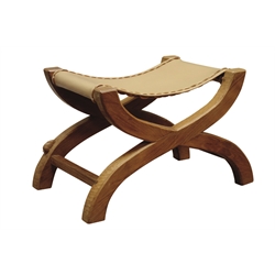  'Rabbitman' curved x-framed stool with slung leather seats, by Peter Heap of Wetwang  