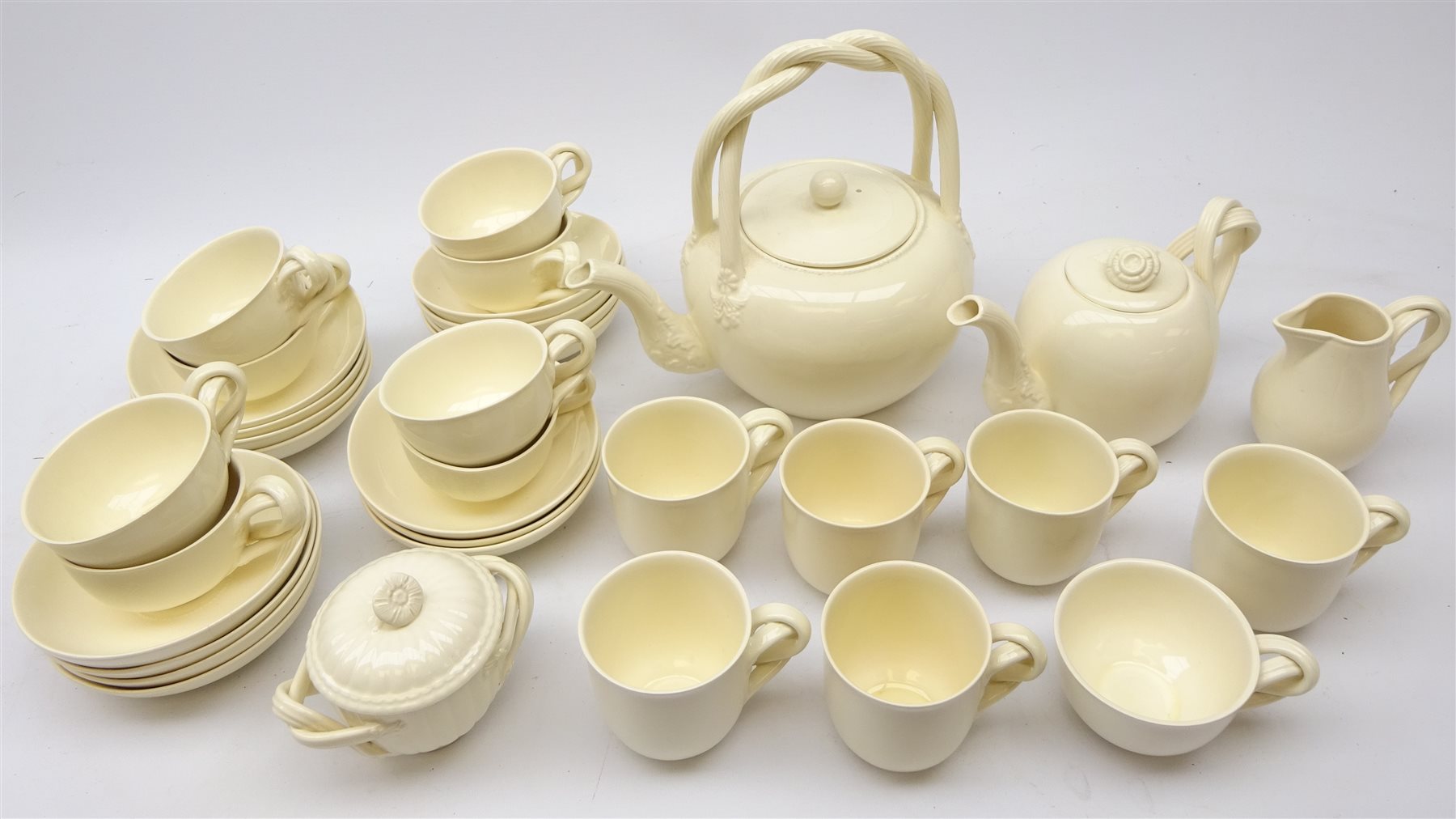 Royal Creamware tea and coffee ware comprising large tea kettle, teapot