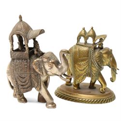 Asian bronze koro with raised decorative panels, two Indian elephants and one other Indian item
