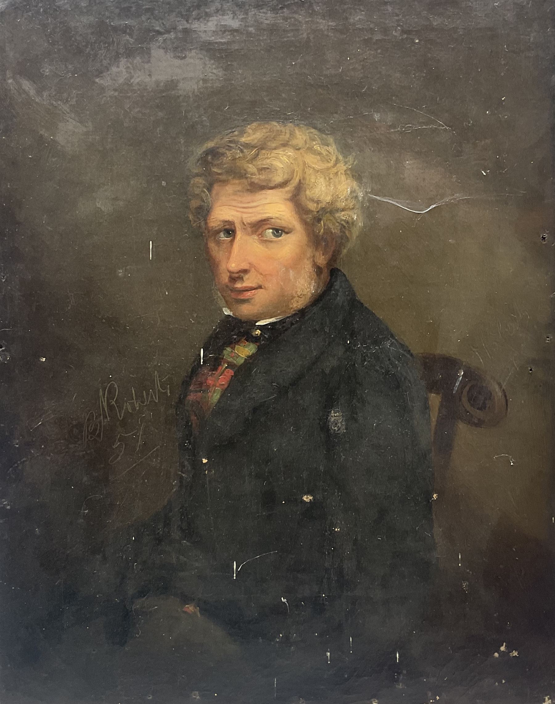 B Roberts (British Mid-19th century): Portrait of a Seated Gentleman, oil on canvas indistinctly signed and dated 1851, 47cm x 36cm (unframed)