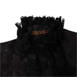 Victorian opera coat, black silk, lace and bead work, together with ermine muff, collar and tippet, opera glasses, long gloves and bags 