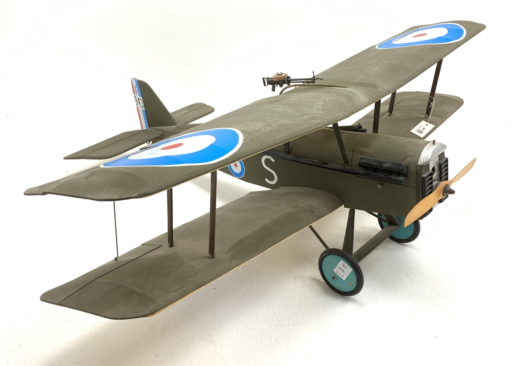 Radio controlled bi-plane, modelled as a British Royal Aircraft Factory S.E.5a fighter aircraft 'F-943', with Saito 45 special engine and Focus 6 controller, untested