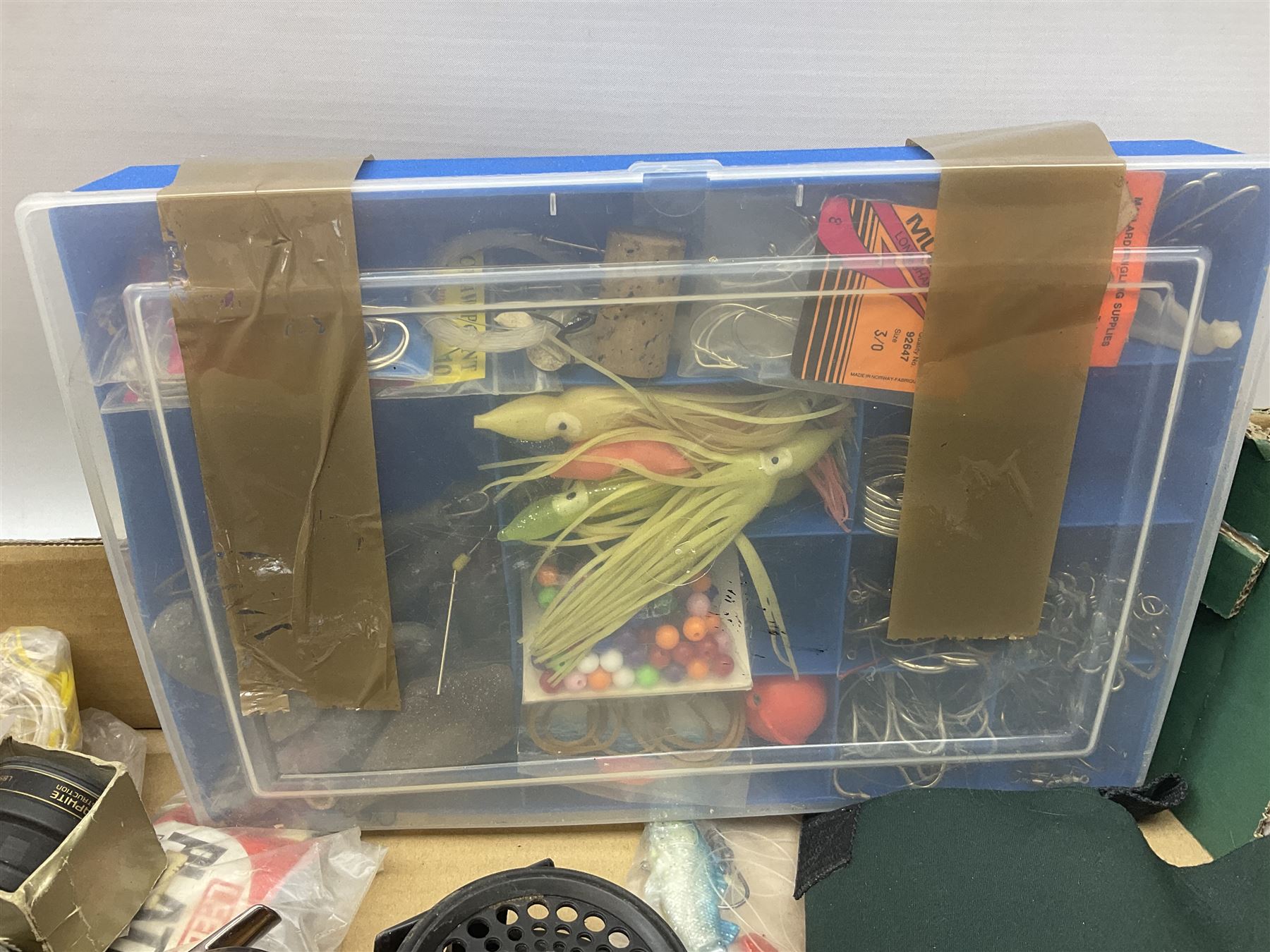 Quantity of fly and sea fishing rods and accessories, to include Shakespeare Boat 210 rod, Daiwa rod and others, and Guang Zhao FLD9000 course fishing reel, Beachmaster 7000FD, Rimfly II amd Penn Super Mariner, tackle etc