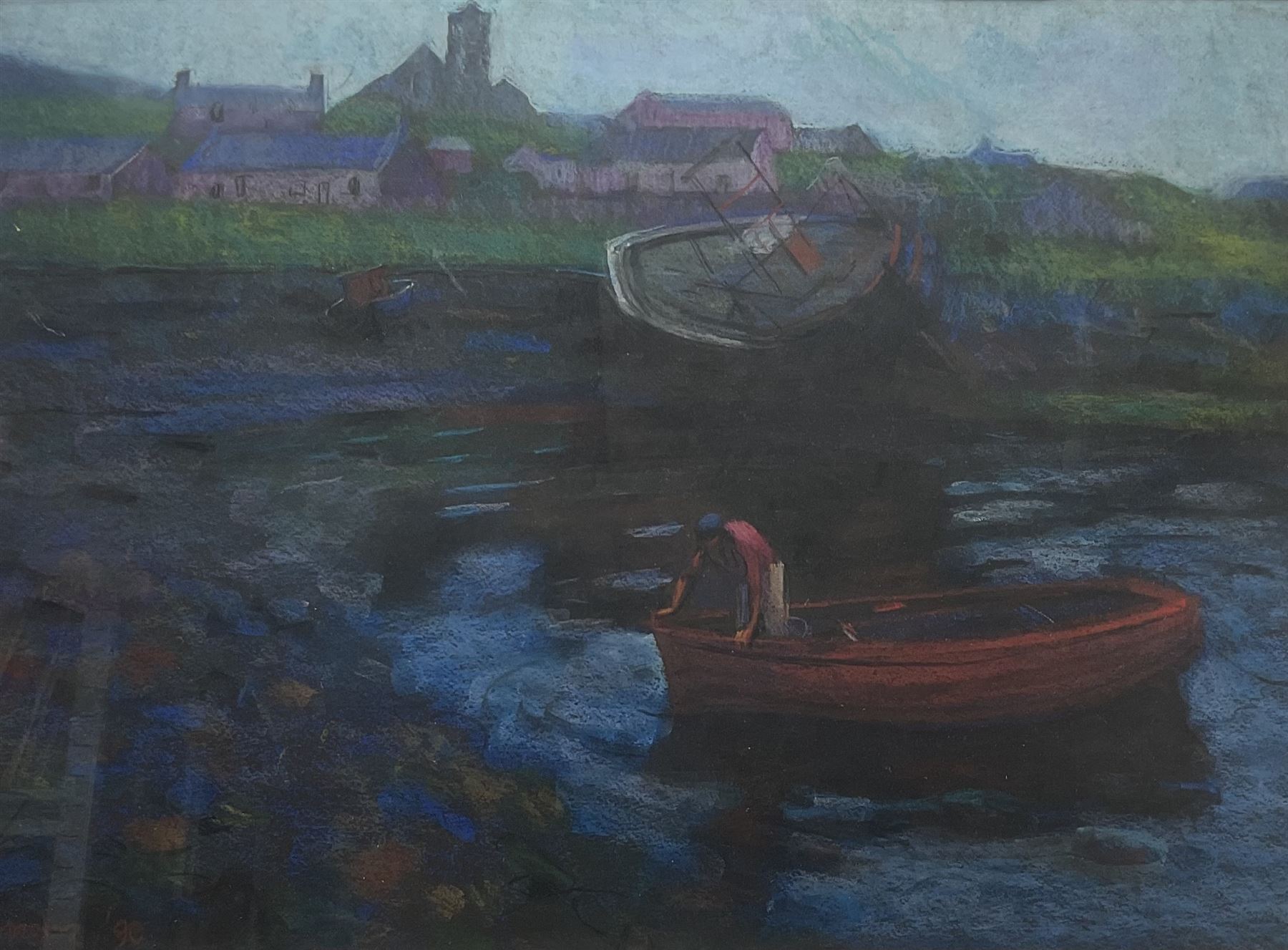 John Mackie (Scottish 1953-): Fishing Boat on the Edge of the Shore - 'Crail Fife', pastel signed and dated '90, titled verso 50cm x 68cm
