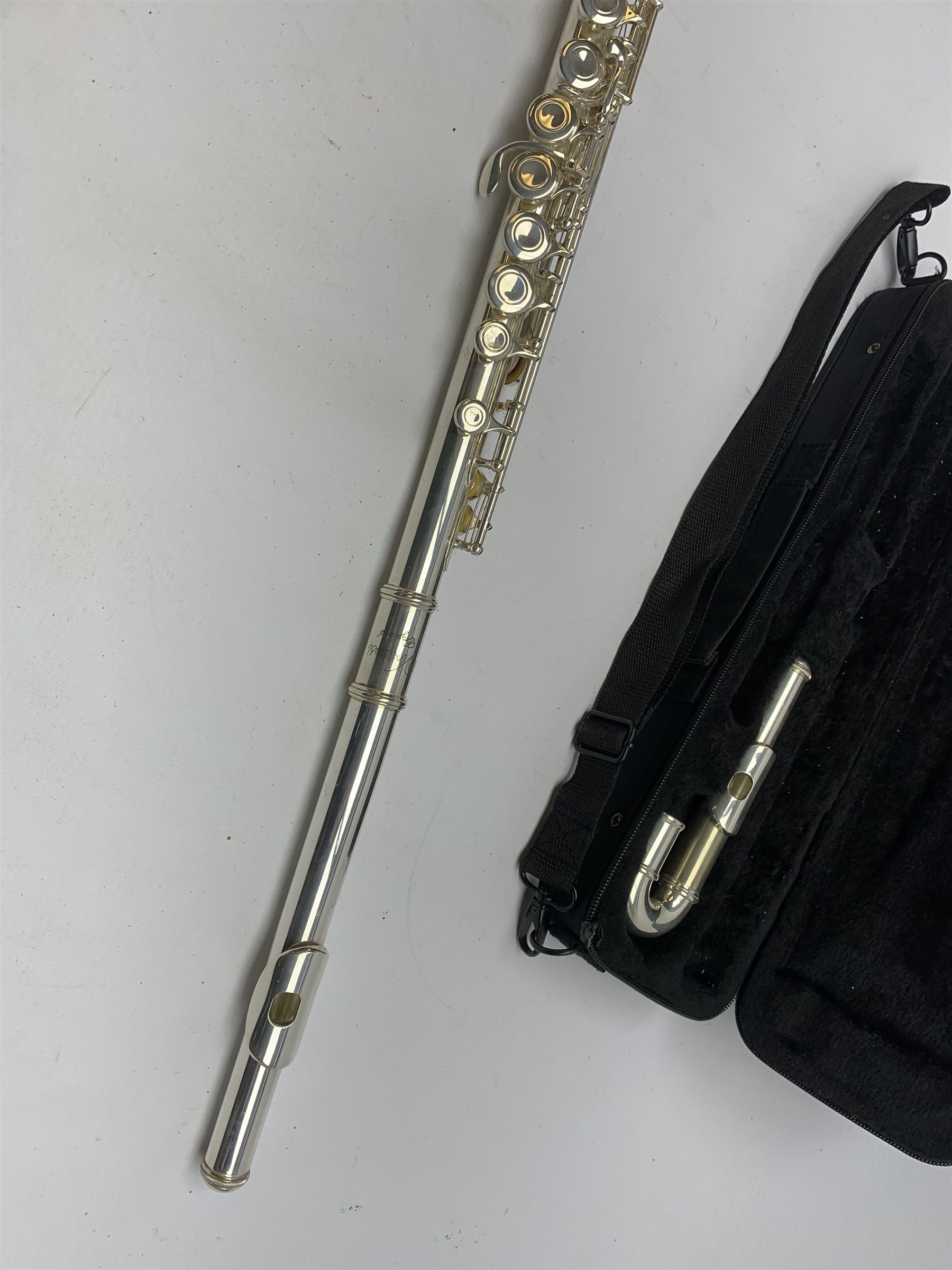 Virtuosi England silver plated four-piece flute, cased