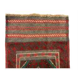 Meshwani red and blue ground runner, overall geometric design, the field decorated with triple lozenge motifs