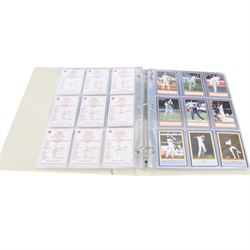 Collection of Edwardian and later Cricket related trading and cigarette cards, including complete set of fifty 1908 Will's Cigarettes Cards, fifteen 1922 The Boys Realm Famous Cricketers cards, part set of 1926 Players Cricketers Caricatures by RIP,  full set of sixteen 1958 Master Cricketing Series New Zealand, complete set of twenty five 1953 Mornflake Test Cricketers, etc, housed in three albums