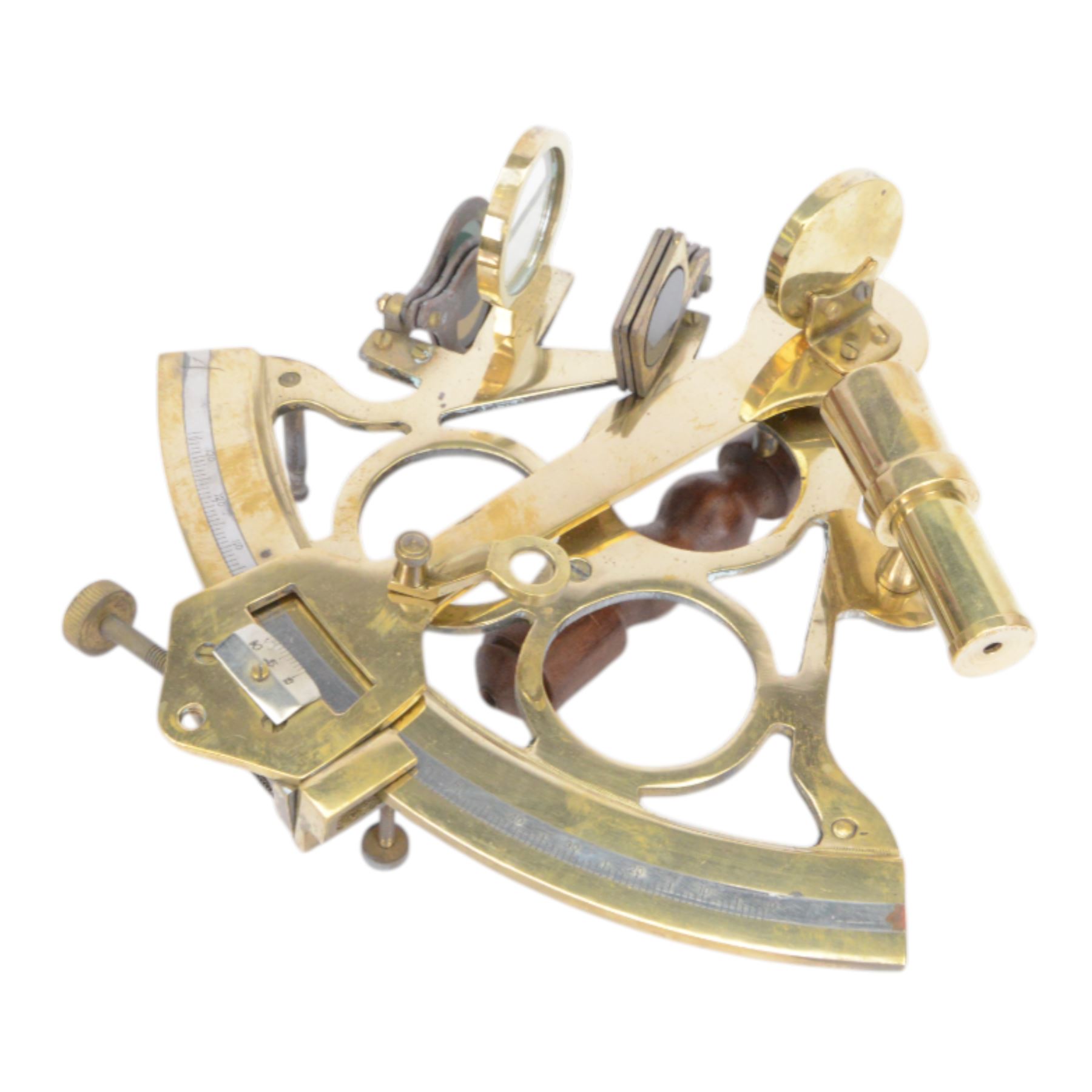 Reproduction brass sextant, in wooden case