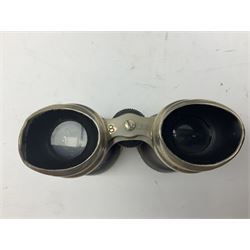 Pair of 20th Century 8 Lens binoculars and further French brass pair detailed ‘Godchaux Rue De Rivoli 156 Paris’ both in leather cases and three cameras 