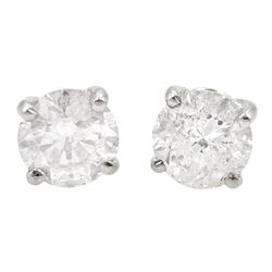Pair of 18ct white gold round brilliant cut diamond stud earrings, total diamond weight 2.00 carat, with World Gemological Institute Report