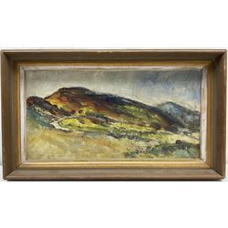 William B Dealtry (British 1915-2007): 'Autumn on the Hills', oil on board signed, labelled verso 21cm x 41cm