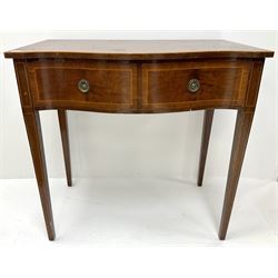 Georgian style inlaid mahogany side table, serpentine front two drawers, square taper supports 