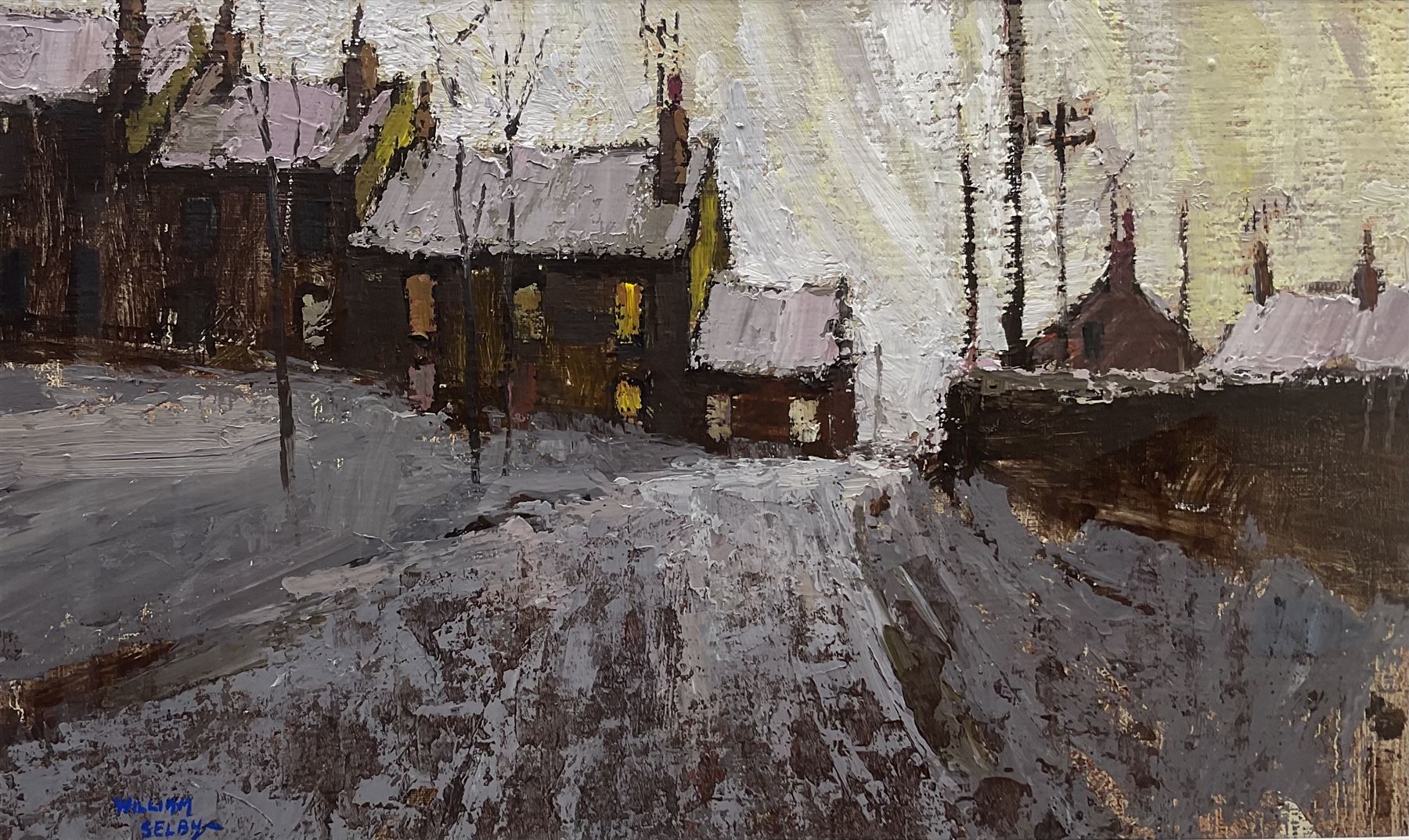 William Selby (Northern British 1933-): 'Cottages at Gunnerside' in Swaledale, oil on board signed 45cm x 76cm