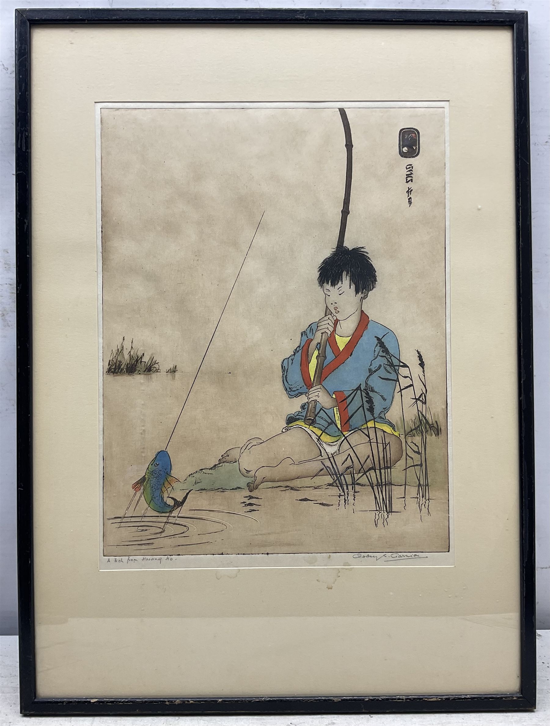 Geoffrey Sneyd Garnier (British 1889-1970): 'A Fish from Hwang Ho', coloured etching signed and titled in pencil 37cm x 28cm