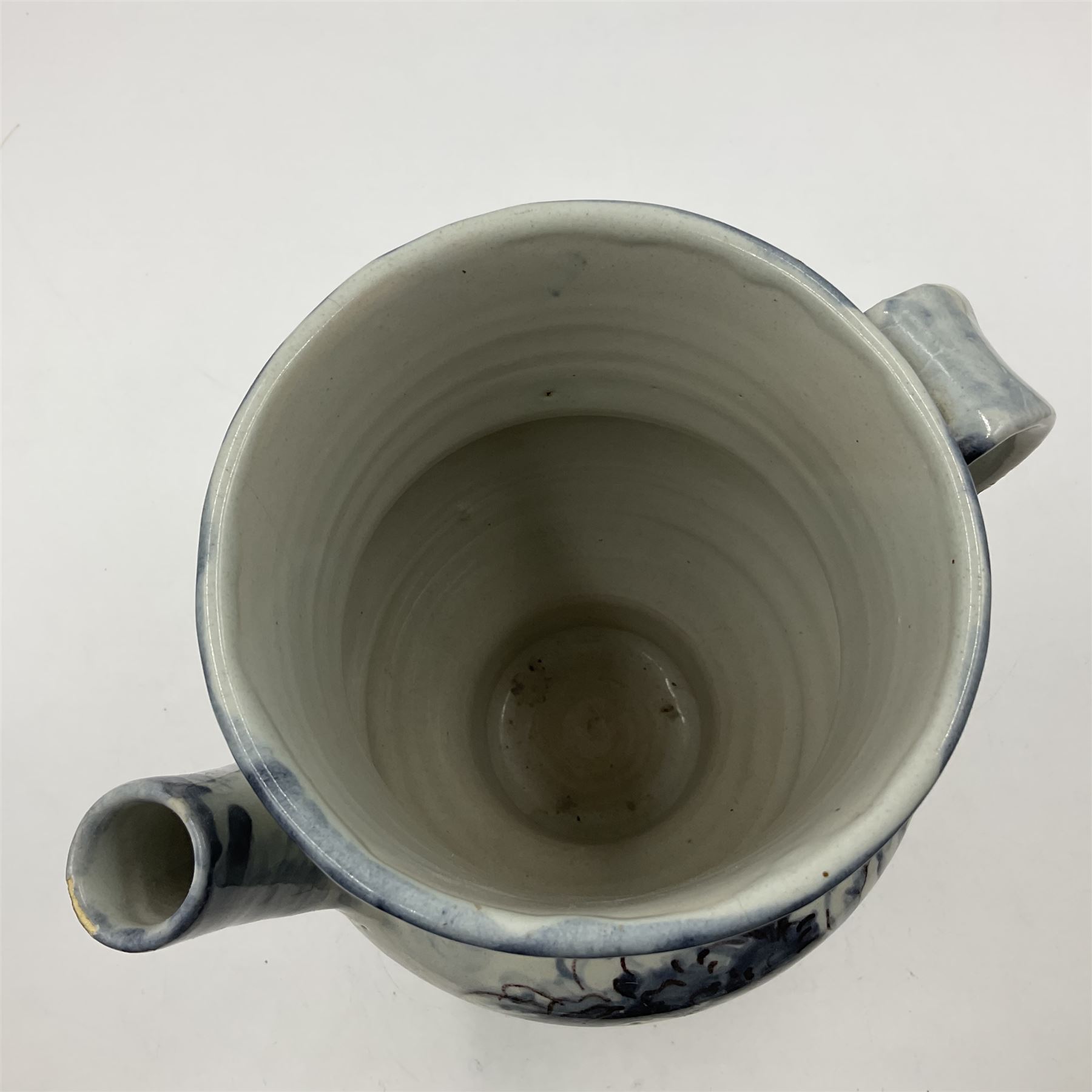 Tin glazed earthenware wet drug jug, decorated with cherubs in a landscape, H90cm 