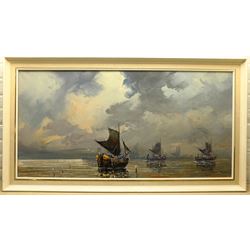 Continental School (20th century): Returning to Harbour, oil on canvas indistinctly signed 60cm x 120cm