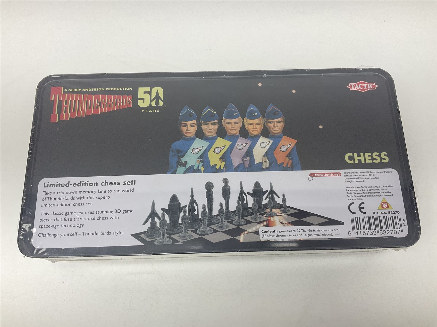 Thunderbirds collectables; Rimmer, S., ‘From Thunderbirds to Pterodactyls’ signed first edition hard back book with unclipped dust jacket; Thunderbirds 50th Anniversary limited edition Chess Set; Captain Scarlet talking keychain; Matchbox 1992 die-cast Thunderbird 1, 2, 3 and 4 models (7)