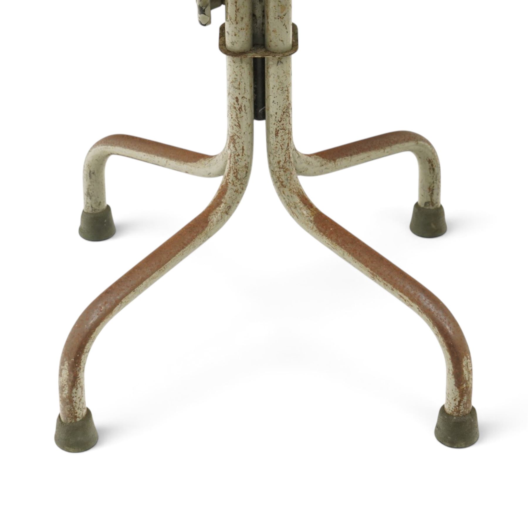 Pair of mid 20th century 'Tan-Sad' industrial chairs, black moulded fibre seats, raised on four supports