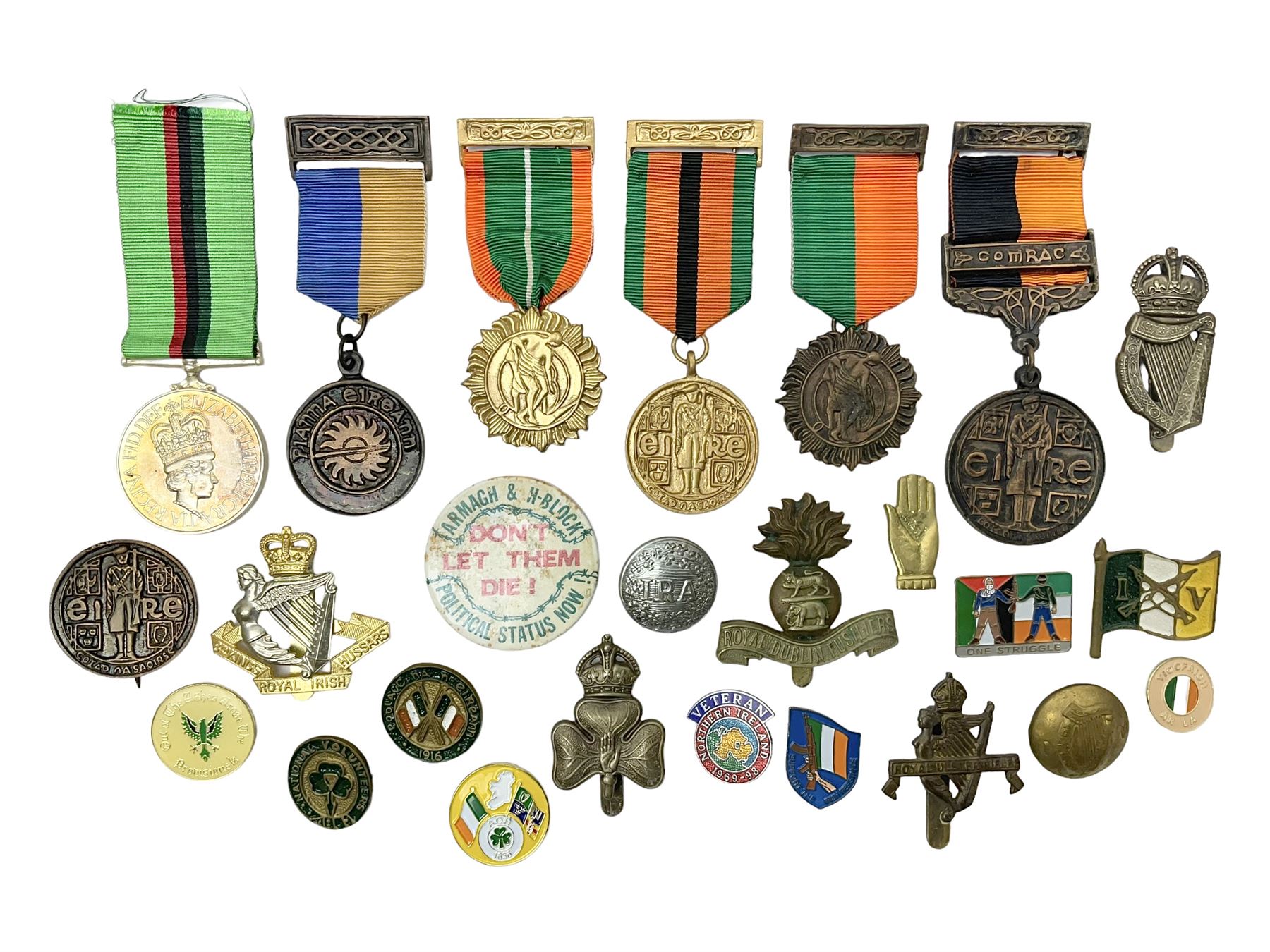 Small collection of Irish related medals, cap badges, buttons, political pin badges etc
