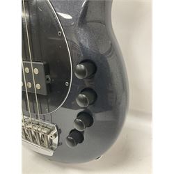 Music Man Bongo 4 string bass guitar, in sapphire black finish, serial no F42547, in black Music Man hard case, guitar L113cm