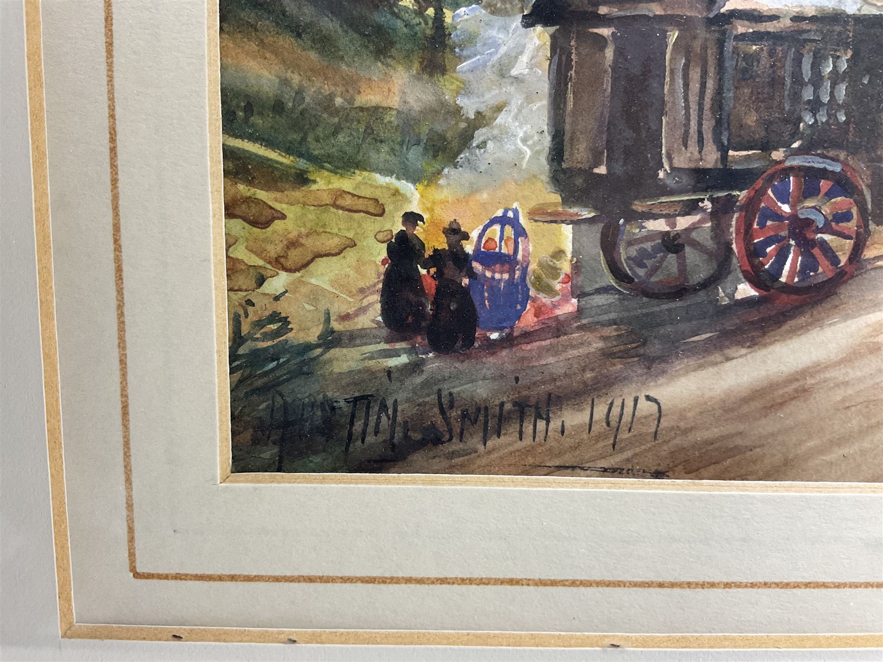 Austin Smith (British early 20th century): Gypsies on the Road, watercolour signed and dated 1917, 18cm x 26cm