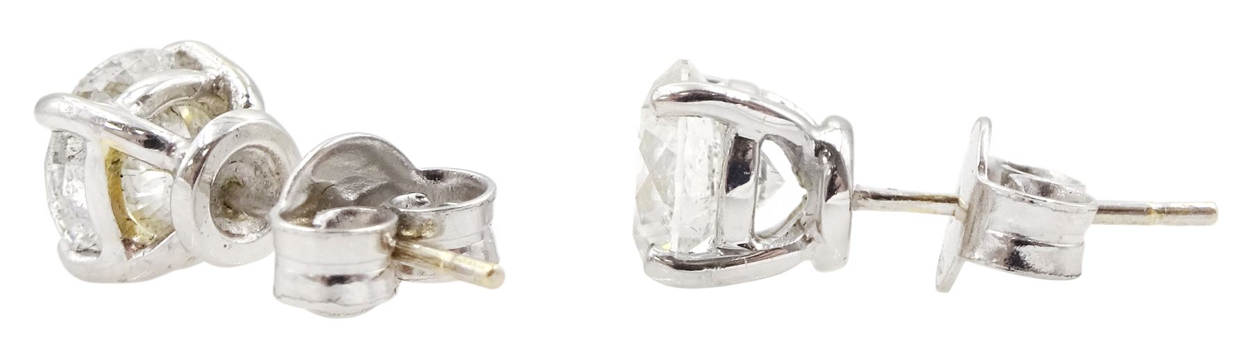 Pair of 18ct white gold round brilliant cut diamond stud earrings, total diamond weight 2.00 carat, with World Gemological Institute Report
