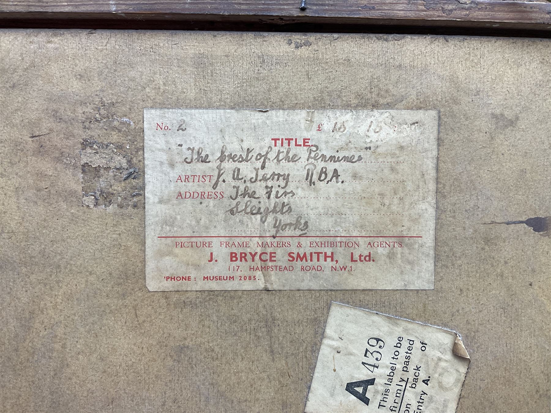 Joseph Alfred Terry (Staithes Group 1872-1939): 'The Crest of the Pennines', oil on board signed, titled on exhibition label with artist's address verso 32cm x 39cm