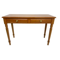 Knightman - cherrywood side or console table fitted with two drawers, on tapered turned supports by Horace Knight workshop of Balk, Thirsk