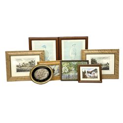 After Sir Joshua Reynolds (British 1723-1792): 'Lord Henry and Lady Charlotte Spencer', engraving with hand colouring pub. 1790; After Heywood Hardy (British 1843-1933): 'In the Lap of Luxury', engraving; After John Watson Nicol (British 1856-1926): 'An Immediate Settlement will Oblige', engraving; after Charles Staniland (British 1838-1916): 'Saved at Last', engraving; After Gaton Woodville: 'In the Nick of Time', colour print; after Victor Venner: 'The Mowbray Hunt Checked', colour print together with pair colour prints after Fred Elwell, a Chinese print, a mirror, further pictures etc, max 45cm x 68cm