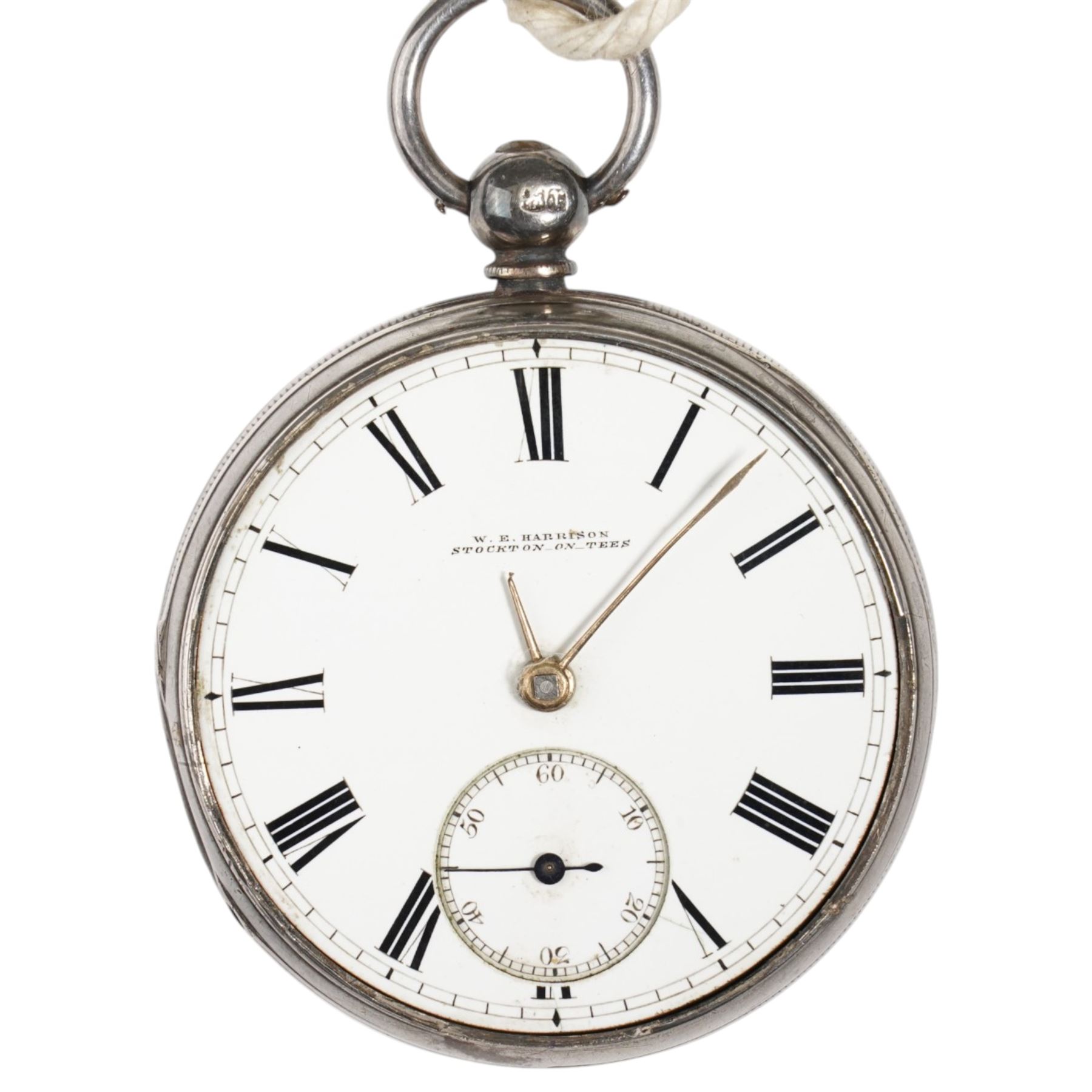 Victorian silver open face lever pocket watch by W.E. Harrison, Stockton on Tees, No. 5268, silver case by William Dyer, London 1873