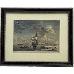 John Boydell (British 1719-1804) after Charles Brooking (British 1723-1759): 'Greenland Fishery', engraving with hand colouring originally pub. 1754, 29cm x 42cm