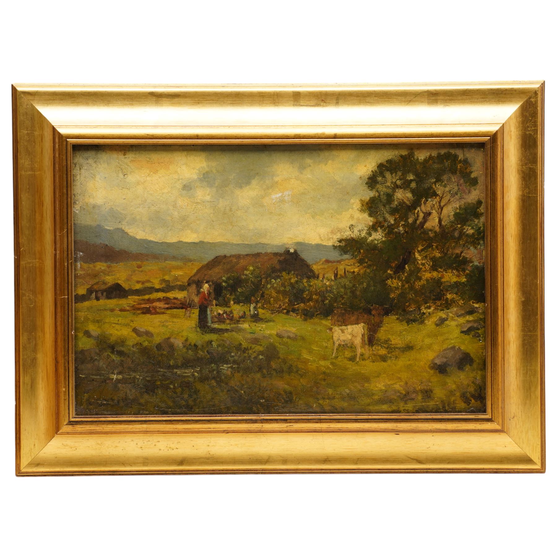 Scottish School (Early 20th century): A Small Thatched Highland Farmstead, oil on canvas unsigned 29cm x 45cm