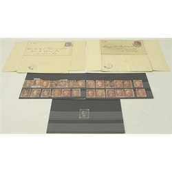  Queen Victoria 1d black stamp, nine imperforate 1d reds, fifteen perf 1d reds and two covers relating to 'Grand Trunk Railway Company of Canada' both with 1d lilac stamps  