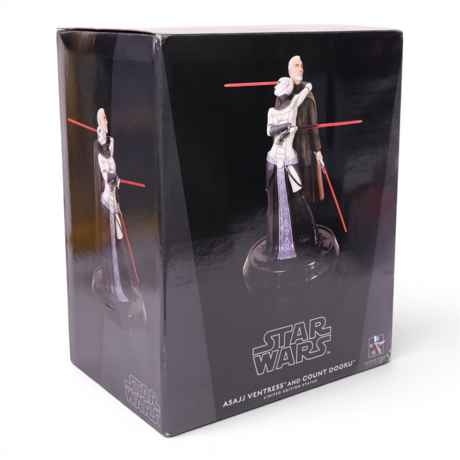 Gentle Giant limited edition Asajj Ventress and Count Dooku statue, boxed with certificate of authenticity