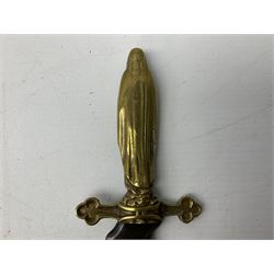 19th century Romantic dagger, 20cm flamboyant wavy edge blade, cast brass hilt and handle in the form of a female praying figure, 30cm overall