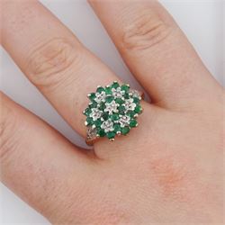 9ct gold emerald and diamond cluster ring, hallmarked