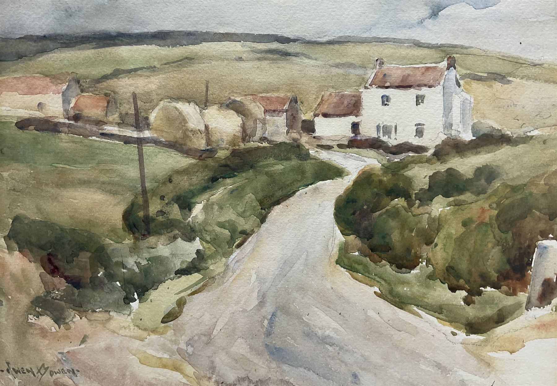 Owen Bowen (Staithes Group 1873-1967): 'Road to the Old Church House - Robin Hood's Bay', watercolour signed, titled verso 24cm x 34cm