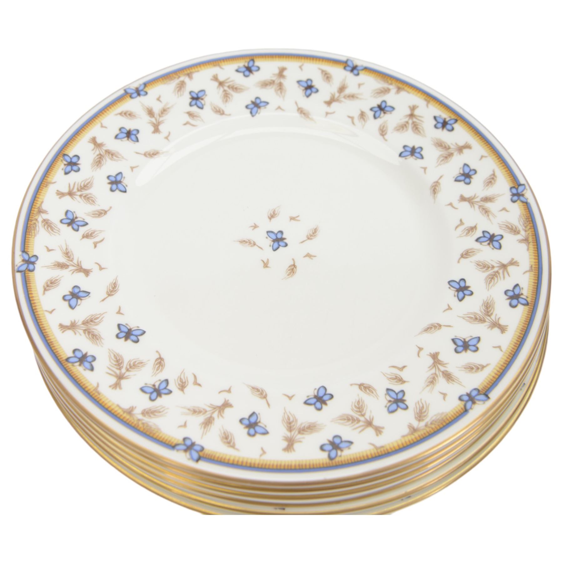 Royal Grafton Butterfly pattern tea and dinner wares for six, 
 comprising dinner plates, teacups and saucers, side plates and dessert plates, designed by The David Linley Co for Mappin & Webb