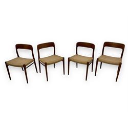 Niels Møller for J L Møllers Møbelfabrik - set of four mid-20th century teak 'Model 75' dining chairs, woven seats