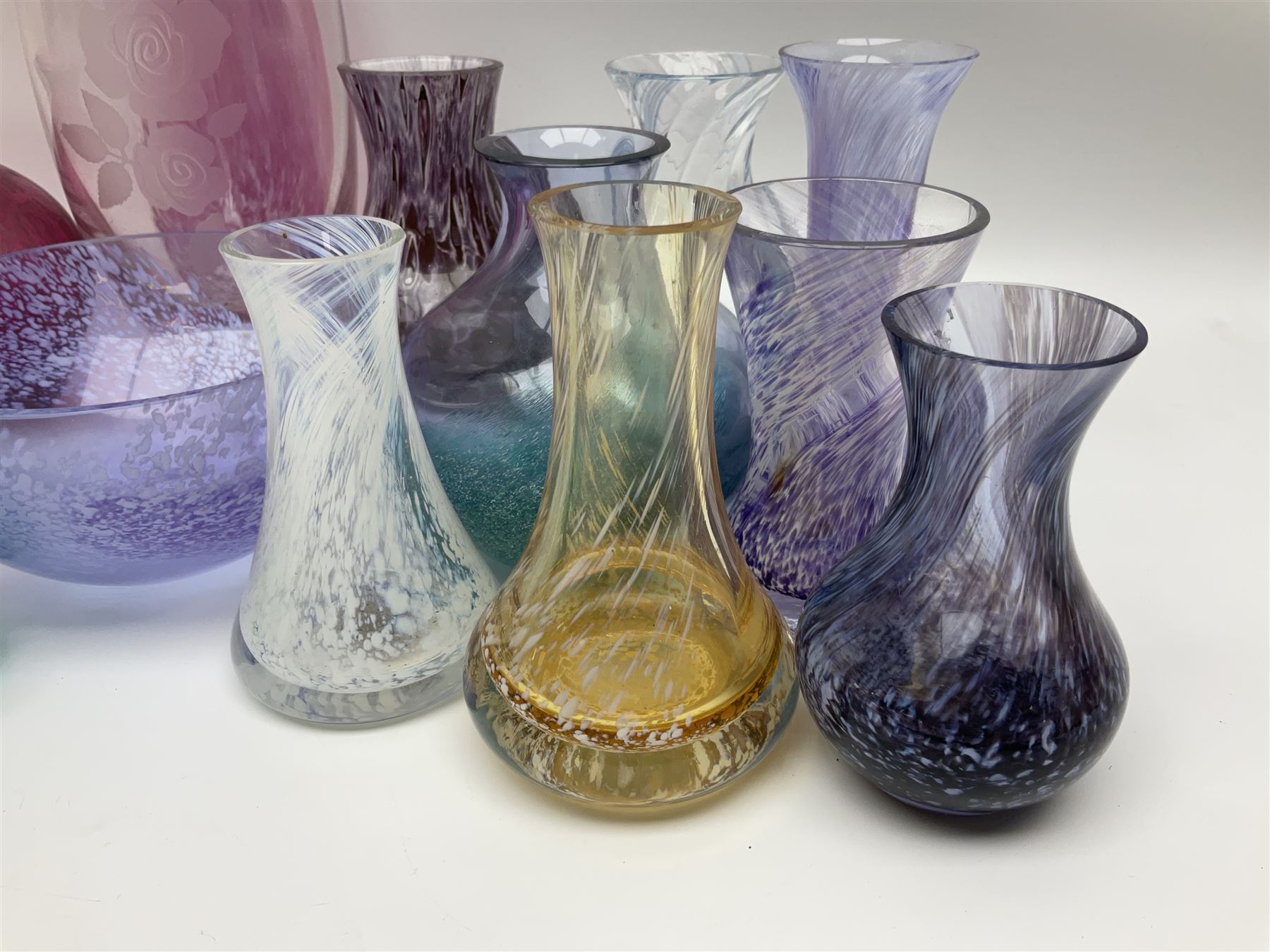 Collection of Caithness glass vases and dishes, to include mottled and swirl designs,  largest 20cm (23)