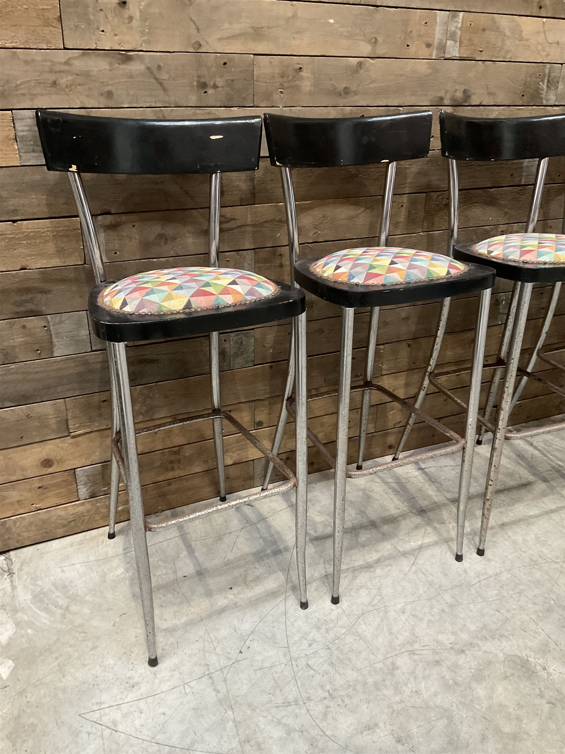 Seven chrome framed tall ball stools with upholstered seat and three other tall stools (10)