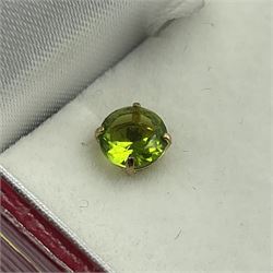 Pair of 9ct gold green stone stud earrings, boxed