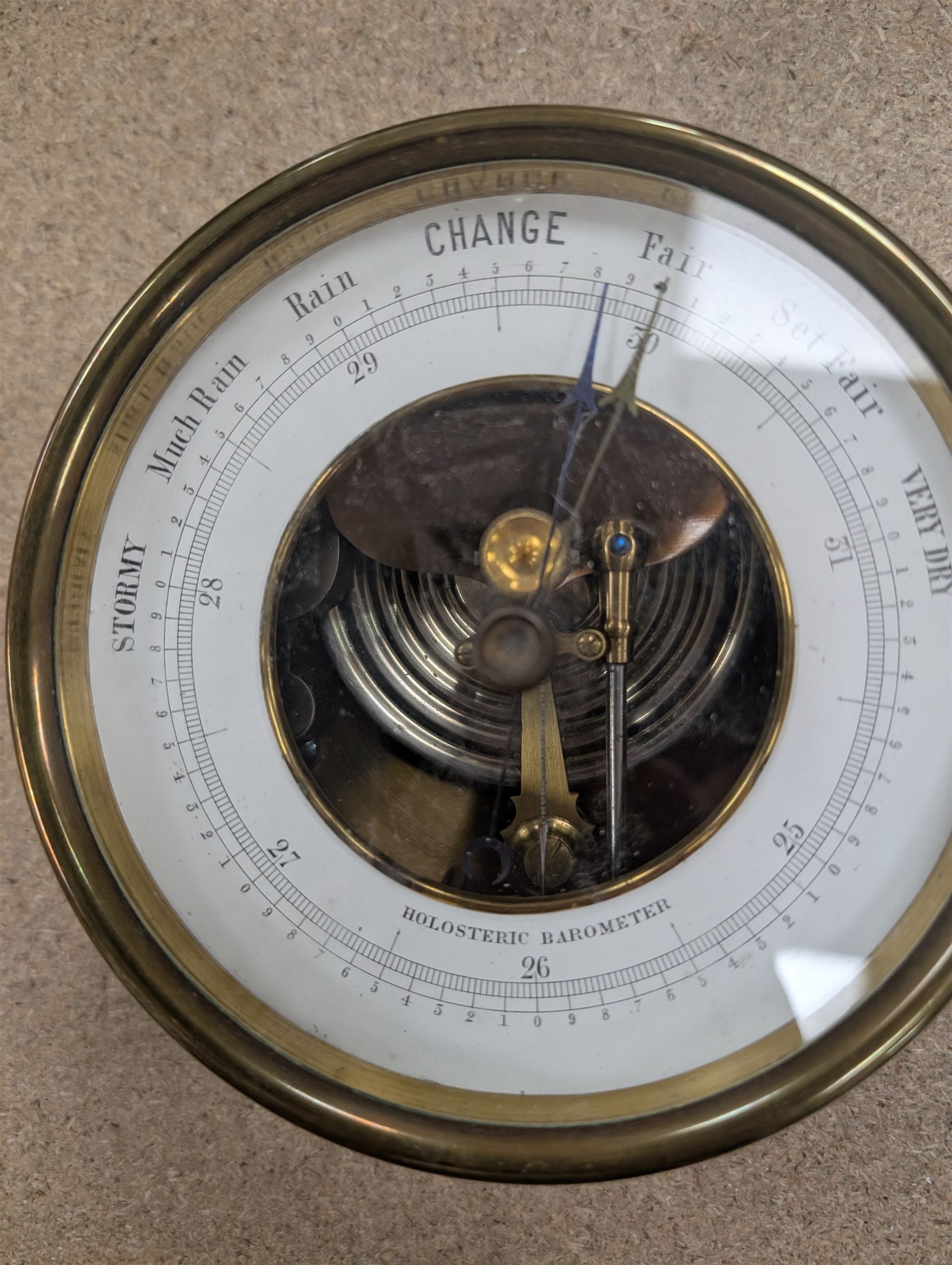 Two wooden mantel clocks, including Elliott example and a brass cased Holosteric Barometer