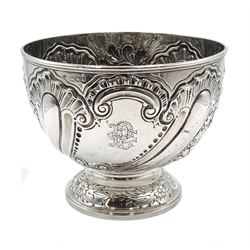  Victorian silver pedestal bowl, embossed decoration by Charles Edwards, London 1896, approx 11oz, H13cm  