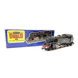 Hornby Dublo - three-rail 4MT Standard 2-6-4 Tank locomotive No.80059 with totems facing forward, oil tube, guarantee and tested tag in blue striped box