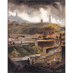 James Leslie Brooke (British 1903-1973): 'Castle Hill from Chapel Hill' - Almondbury in Huddersfield, oil on canvas board signed, titled verso 50cm x 39cm 