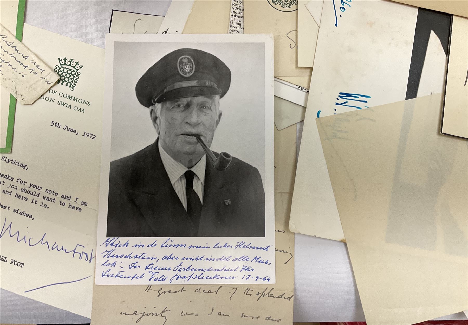 Approximately 500 autographs, signed letters, signed photographs etc from famous individuals including Duke Ellington, Ted Hughes, Daphne du Maurier, Archibald Sinclair, Marlene Dietrich, John Bright, Lord Hailsham and many others