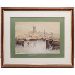 Charles Eyres Simmons (Cornwall 1872-1955): Penzance Harbour and Church, watercolour signed 24cm x 33cm