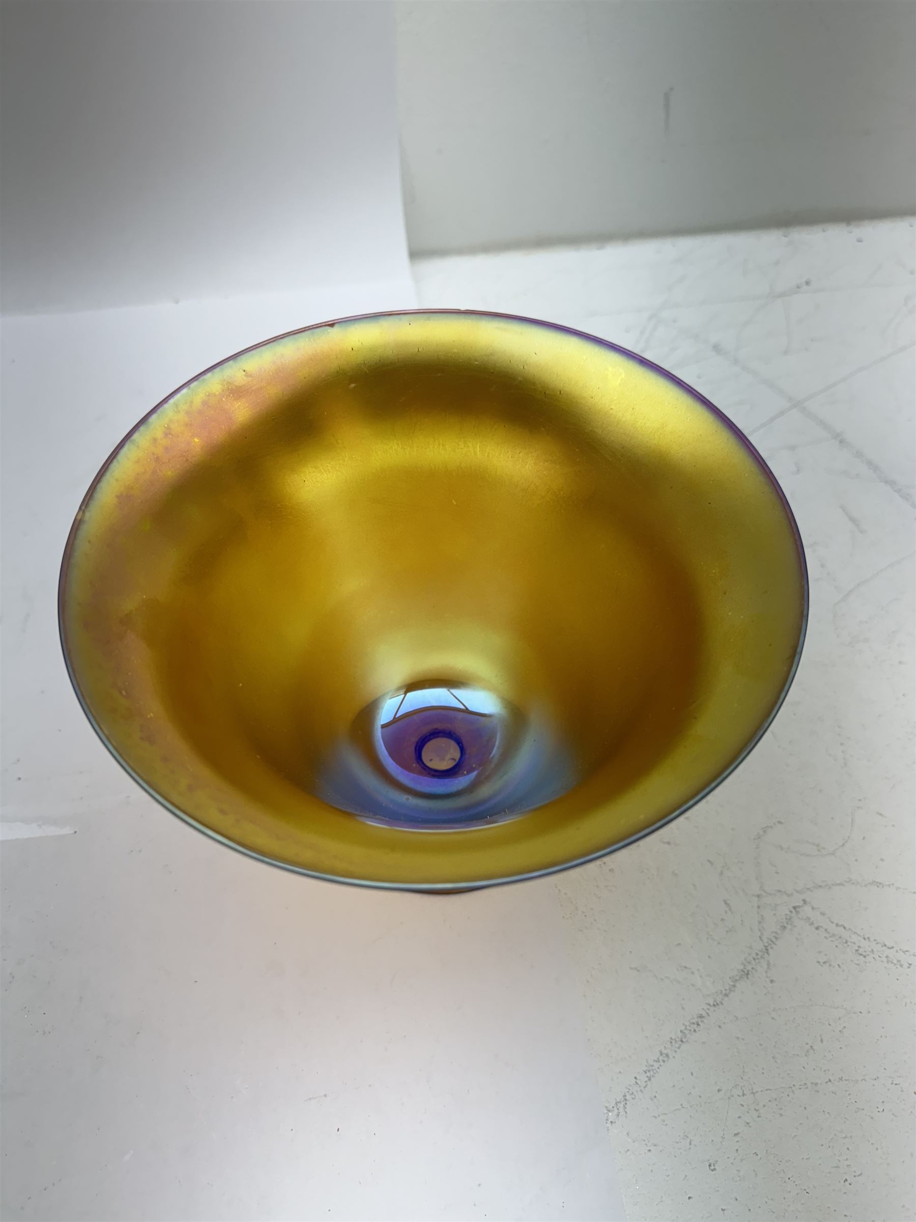 WMF Myra Crystal iridescent glass vase, of goblet form with fluted rim and golden lustre finish, H14.5cm