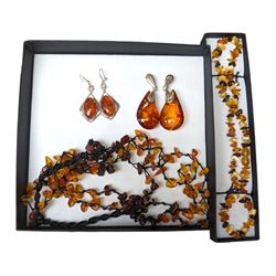 Baltic amber and amber style beaded jewellery, including earrings and necklaces